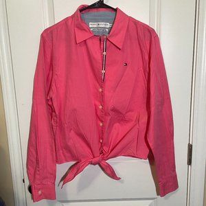 Tommy Hilfiger Jeans Pink Tie-front Long Sleeve Button Down Shirt XL